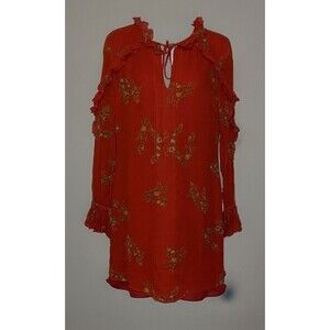 Derek Lam 10 Crosby (2) Red Dress Ruffle Floral Mini Lined Christmas Holidays